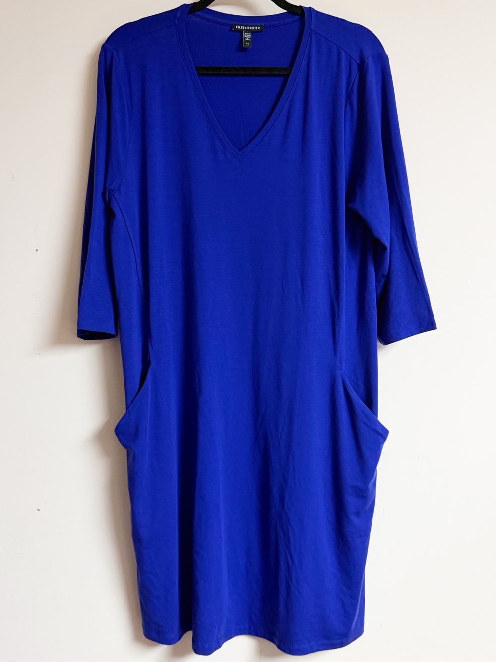 Eileen Fisher V-Neck Pocket Shift Dress in Royal Blue Size Large